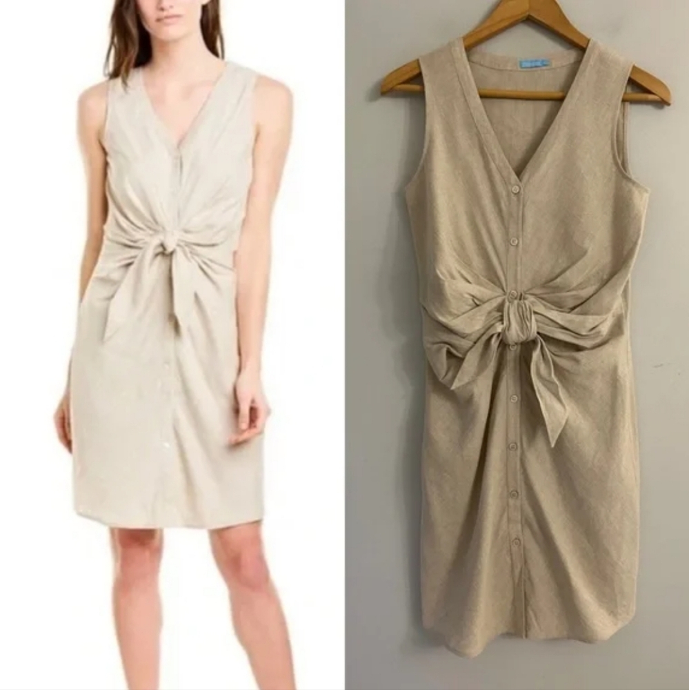J. Mclaughlin Selena Linen  Sleeveless Knot Front Dress - Picture 2 of 10